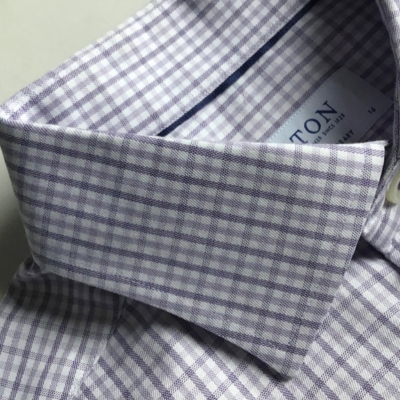 ETON  nice lilac colour checkered dress cotton shirt Sz 16 made in Romania  🇷🇴 - Picture 9 of 10